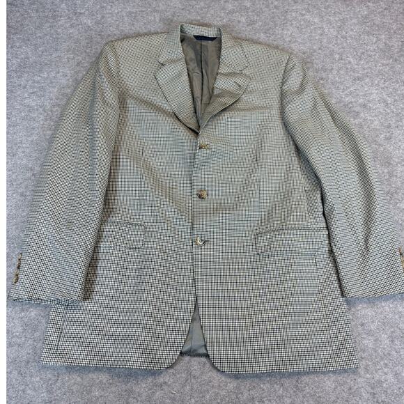 Burberry Blazer Jacket Mens 44R Houndstooth Lined Sport Coat Preppy Business - Picture 1 of 7